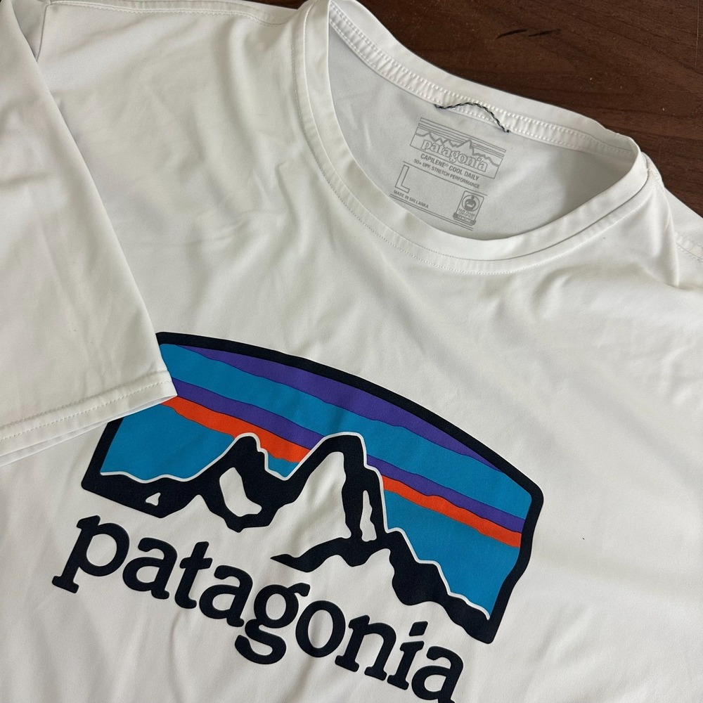 Patagonia Capilene Cool Daily T-Shirt White Mountain Graphic Performance Mens L